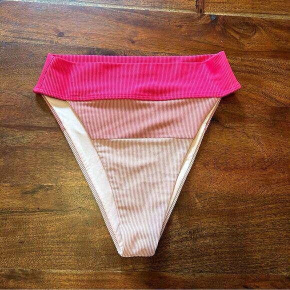 Beach Riot Alexis Bikini Swim Bottom Rouge Colorblock Ribbed Pink Ombre NWOT S - Picture 2 of 5